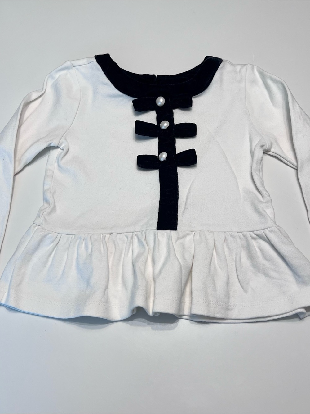Janie and Jack White Long-Sleeve Peplum Top with Black Velvet Bows